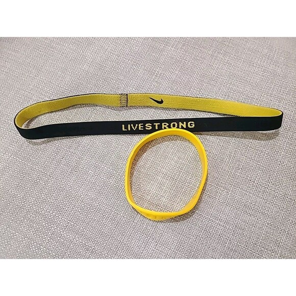 Nike Livestrong Stretchy Sport Hairband Women Black/GOLD Yellow + Bracelet - Picture 1 of 2